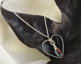 Mother's Day Necklace Crystal Heart Pendant Silver Heart Necklace Swarovski Crystal Necklace Wire Wrapped Heart Pendant Mother's Day Gift