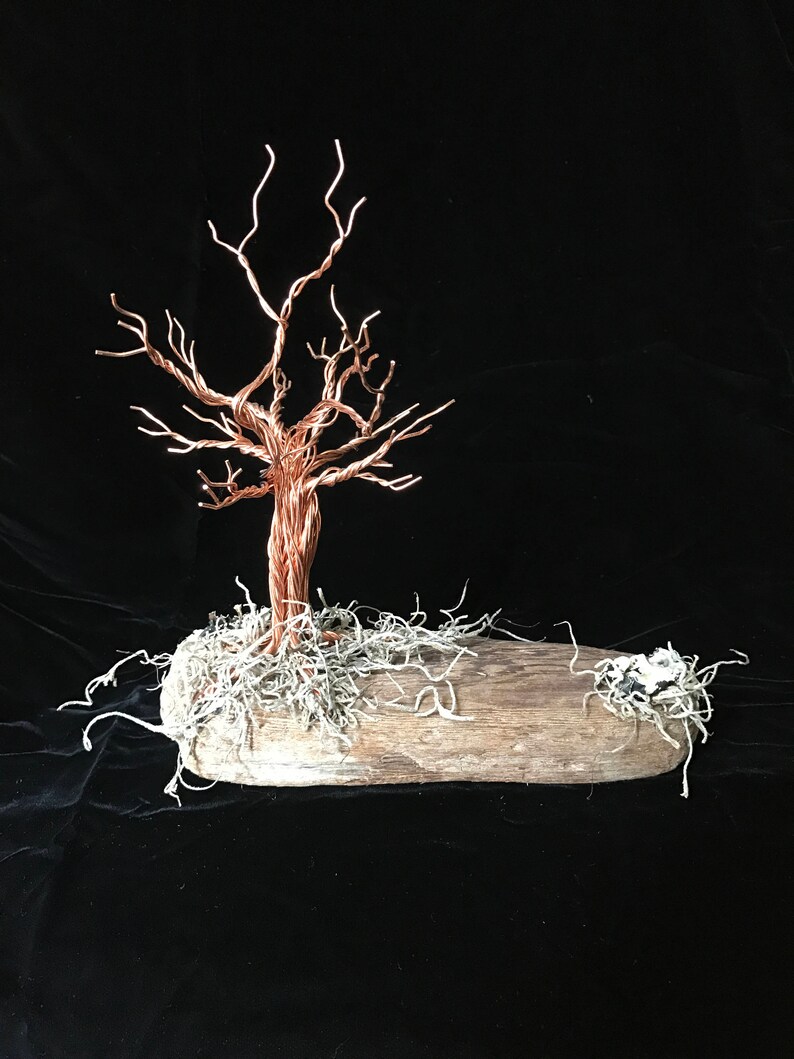 Copper Wire Tree on Driftwood Small Tree Sculpture Wire Etsy