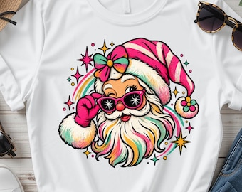 Retro Santa PNG, Pink Christmas Santa Sublimation Design, Groovy Santa Clipart, Colorful Vintage Christmas Shirt Digital Download PNG