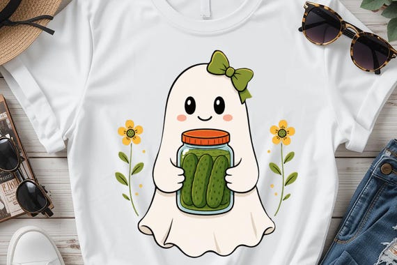 Pickle Ghost PNG, Cute Halloween Ghost Sublimation Design, Pickle Jar Clipart, Spooky Pickle Lover Shirt Digital Download PNG