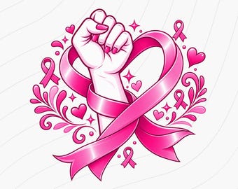 Breast Cancer Fighter PNG, Pink Ribbon Fist Sublimation Design, Cancer Awareness Shirt Graphic, Digital Download PNG
