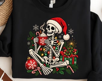 Christmas Skeleton PNG, Santa Skeleton Sublimation Design, Funny Spooky Christmas Clipart, Holiday Skeleton Shirt Digital Download PNG