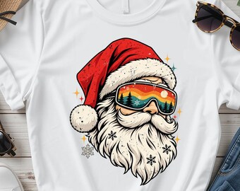 Retro Santa PNG, Santa Goggles Sublimation Design, Vintage Christmas Santa Clipart, Festive Holiday Shirt Digital Download PNG