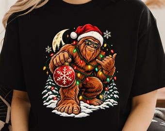 Christmas Bigfoot PNG, Santa Sasquatch Sublimation Design, Funny Bigfoot Holiday Clipart, Christmas Lights Shirt Digital Download PNG