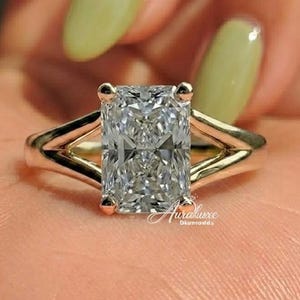 2 Ct Radiant Cut Moissanite Split Shank Ring, Solitaire Lab Grown Diamond, Engagement Ring For Women