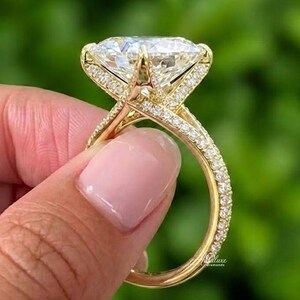 Cushion Cut Lab Grown Diamond Engagement Ring, 2CT 3CT 4CT IGI Certified Diamond, Hidden Halo Split Shank Ring, Solitaire Ring, Gift for Her