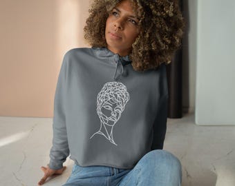 Felpa corta con stampa minimalista e ritratto / Bianca