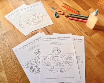 Prezent dla nauczyciela do druku, dla dzieci DIY | Kolorowanka na koniec roku szkolnego, rożek | Projekt artystyczny dla przedszkolaków (2-4 lata)