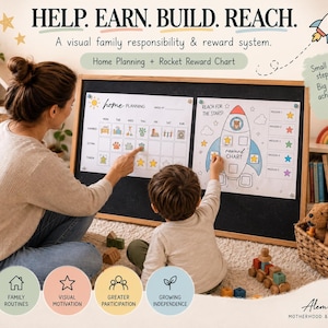 Kids Chore & Reward Chart Bundle | Family Routine System | Home Planning + Rocket Reward Chart | Printable Responsibility Chart