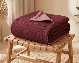 Colcha de muselina orgánica de 8 capas, manta reversible de muselina de algodón, funda de cama de color personalizado, manta ligera de verano.