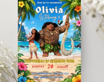 Editable Moana Birthday Invitation | Canva Template Evite | Printable Ocean Theme Party Invite for Girl | Digital Download Invitation