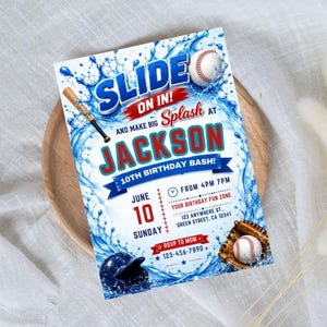 Baseball Pool Party Birthday Invitation, Splash Summer Pool Birthday Invite, Sports Pool Party, Editable Canva Template, Digital download image 7