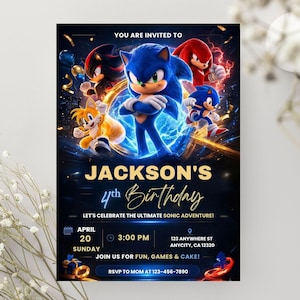Sonic 3 Birthday Invitation, Super Hedgehog Boys Party Invite, Editable Sonic Kids Invite Template, Super Sonic kids Evite, Digital Download