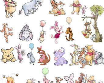 Ilustrações vintage do Ursinho Pooh. Imagens PNG de alta resolução, pacote de clipart clássico do Ursinho Pooh em PNG, para imprimir, download digital instantâneo.