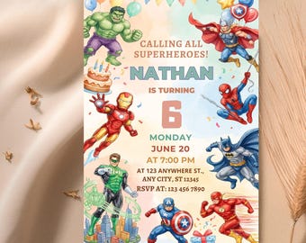Editable Superheroes Birthday Invitation, Superhero Birthday Party Invite, Avengers Superhero Printable Kids Birthday Invite, Digital invite