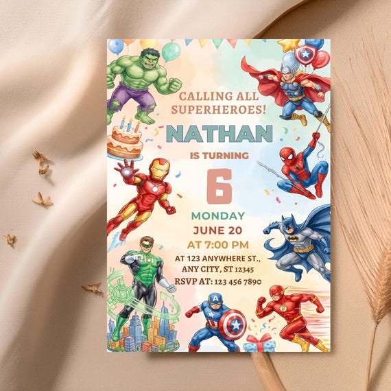 Editable Superheroes Birthday Invitation, Superhero Birthday Party Invite, Avengers Superhero Printable Kids Birthday Invite, Digital invite