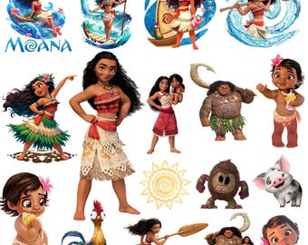 Moana PNG, Pacote de Clipart de Alta Qualidade da Moana, Download Digital de PNG da Moana 2, Topper de Bolo para Camiseta da Moana, Download Digital para Aniversário da Princesa Moana