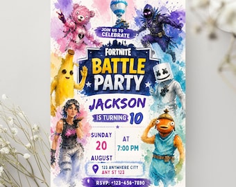Editable Fort Game Birthday Invitation, Gamer Party Invite, , Printable Gamer Invite, Gamer Digital, Gamer Template, Digital Download, Canva