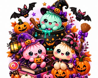 Clipart PNG de bolinho fofo de Halloween Kawaii, bolinhos de abóbora PNG, bolinhos assustadores com glitter PNG, download instantâneo