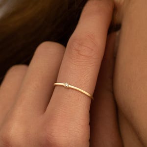 14K Gold Tiny Single Stone Ring for Women | Dainty Solitaire Ring | Minimalist Gold CZ Engagement Ring | Gift For Her | Gift For Mom