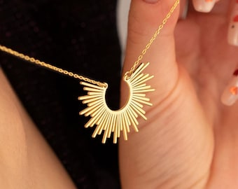 Collar porta anillos Sunburst de oro de 14 quilates / Porta anillos Sunshine de plata de ley 925 / Regalo para ella y para él
