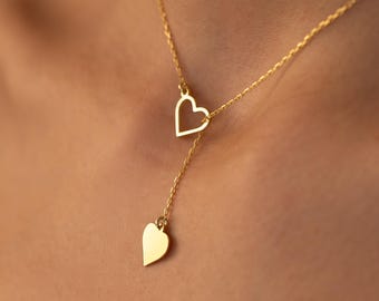 Collar con forma de corazón en forma de Y / Regalo para el Día de la Madre / Gargantilla tipo lariat con barra colgante personalizada / Collar lariat delicado personalizado