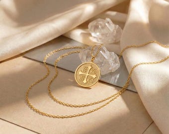 Collar IC XC NIKA / Colgante de cruz ortodoxa griega / Collar con moneda cristiana de oro / Joyería con moneda bizantina / Collar de fe para mujeres y hombres