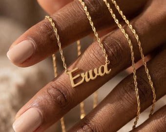 Collar con nombre personalizado en cadena retorcida de oro de 14 quilates / Joyería con nombre personalizado / Collar con placa de nombre y cadena retorcida / Regalos para el Día de la Madre