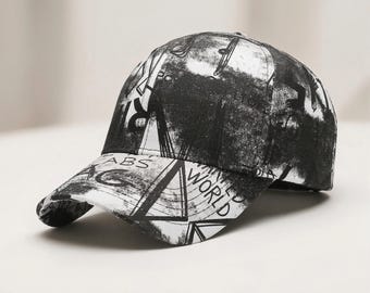 Streetwear Graffiti Baseball Cap | Black White Typography Hat | Urban Skater Style Headwear