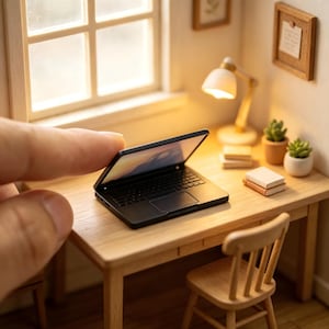 1:12 Scale Miniature Laptop Computer – Dollhouse Office Prop, BJD Accessory (PLA Material)