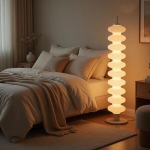 Vloerlamp van geribbeld acryl met marmerlook | Staande lamp met gestapelde cilinders | Japanse woonkamerlamp | Minimalistische hoge lamp | Esthetische decoratie