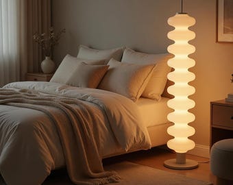 Vloerlamp van geribbeld acryl met marmerlook | Staande lamp met gestapelde cilinders | Japanse woonkamerlamp | Minimalistische hoge lamp | Esthetische decoratie