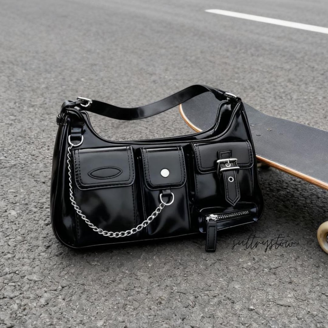 KALIDI Y2K Crescent Shoulder Bag – Vintage Punk Vegan Leather Tote