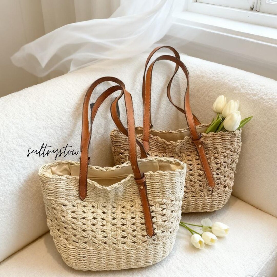 Rattan Wicker Tote Bag – Large Summer Beach Straw Handbag - Etsy
