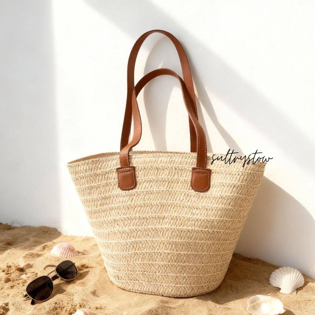 Large Straw Woven Tote Bag – Summer Beach Shoulder Purse - Etsy