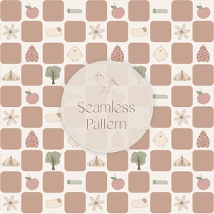 Naadloos patroon met boomgaardpatchwork – klei - babystof
