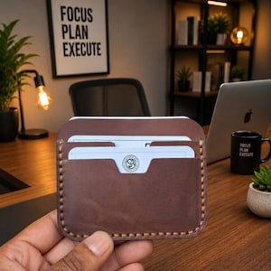 Personalized Leather Card Holder, Custom Embossed Slim Wallet, Handcrafted Minimalist Card Wallet, Genuine Leather Gift for Him & Her