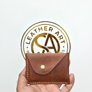 Leather Business Card Holder - High Capacity 20 Card Case - Handstitched Snap Card Wallet - Personalized Executive Gift for Men & Women