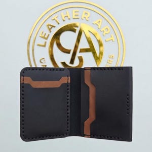 Handmade Leather Card Holder Wallet Custom Two Tone Vertical Bifold Minimalist Full Grain Pocket Wallet Personalized Anniversary Gift
