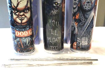 20 oz Stainless Steel  Tumbler Set Pennywise Michael Myers Jason 3 Piece. 2