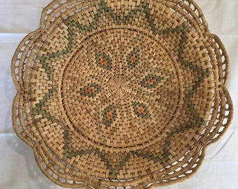 large indian native american Hand-Woven Basket tray 16"