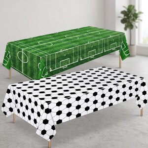 2PCS Soccer Field Tablecloth, Football Party Table Cover, Sports Theme Decorations