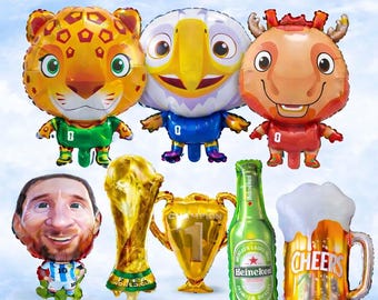 World Cup Balloon Decorations Set, Soccer Party Balloons Kit with Mascot Trophy Beer, Football Theme Party Supplies Decor