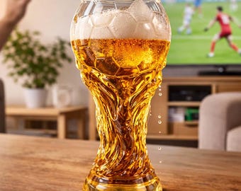 Vaso de cerveza con forma de trofeo de fútbol, vaso para aficionados al fútbol, vidrio resistente al calor, 440 ml, 590 ml, 790 ml, caja de regalo.