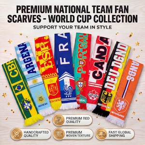 National Team Soccer Scarf, Football Fan Scarf, Match Day Supporter Scarf, Country Flag Scarf, Sports Fan Gift, Soccer Game Day Accessory