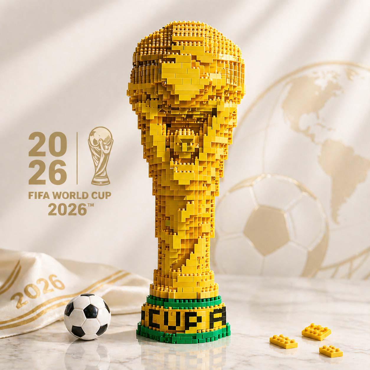 World Cup Building Blocks Set, Soccer Trophy Brick Model, Football