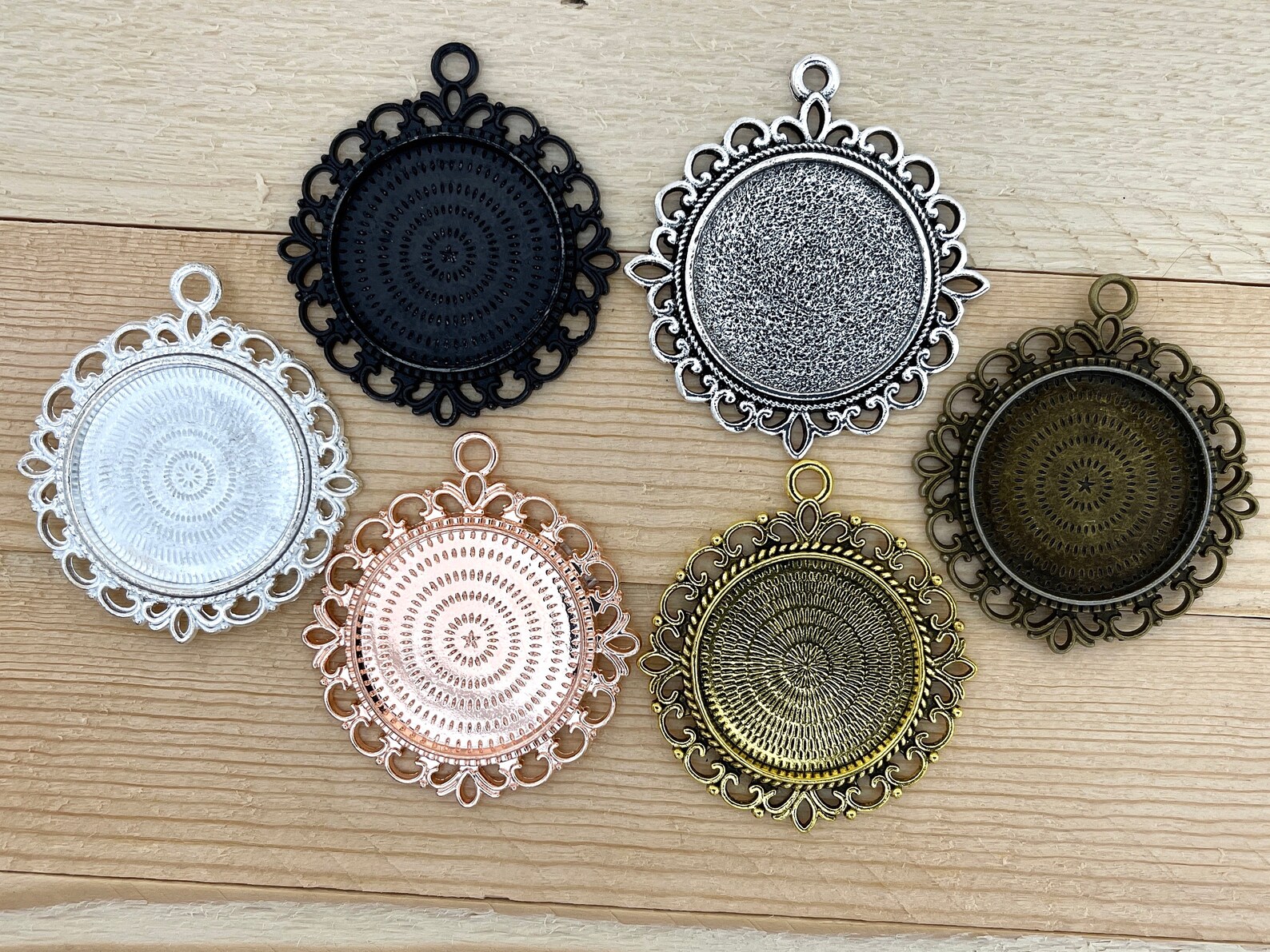 DIY Necklace Making KITS 1 Inch Round Lace Edge Pendants 24 Etsy