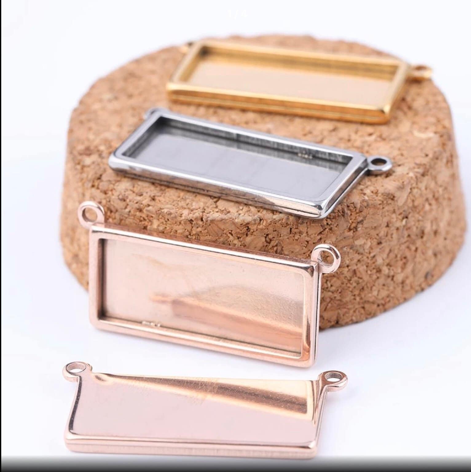 Photo Pendant base 25mm x 10mm blank Settings stainless steel DIY Jewelry Making Rectangle horizontal bracelet necklace connector