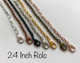 6 Necklace Chain 24 inch Rolo (3 mm wide) Bronze,  Antique Silver, Copper or Black - GREAT Quality FREE Shipping offer in US