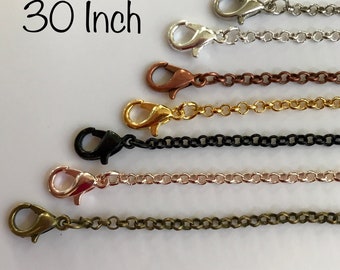 Long Chain Necklaces Wholesale - 30 inch Bronze, Black, Silver plated , Copper, or Antique Silver Chain Necklaces GREAT Quality Extra Long
